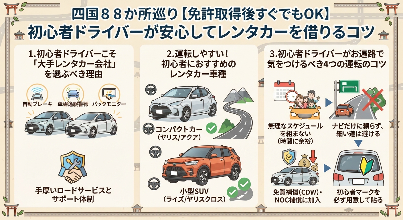 四国８８か所巡り【免許取得後すぐでもOK】初心者ドライバーが安心してレンタカーを借りるコツ