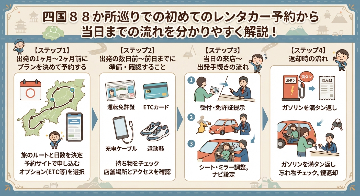 四国８８か所巡りでの初めてのレンタカー予約から当日までの流れを分かりやすく解説！